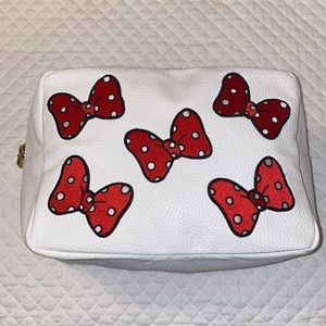 Stoney Clover Lane Large Leather White Cosmetic Bag w/ Minnie Bows